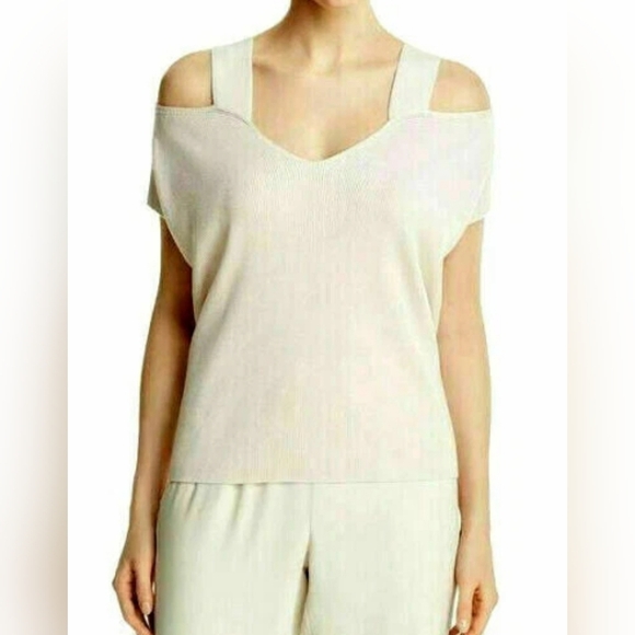 Eileen Fisher Tencel Lyocel Cold Shouldsr Knit Top Blouse Cream Ivory Bone XL - Picture 1 of 6